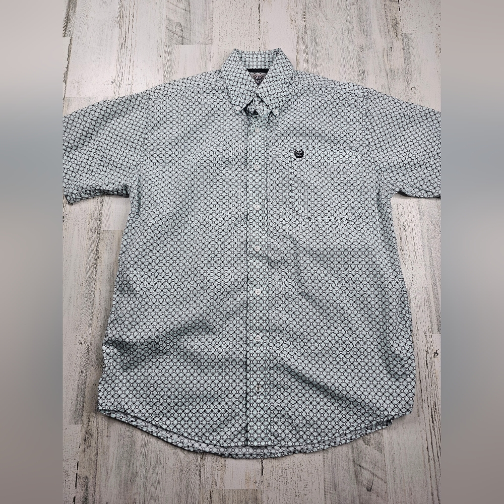 Cinch Plaid Mint Button Up Shirt Sleeve Cotton Shirt Men's Size XS